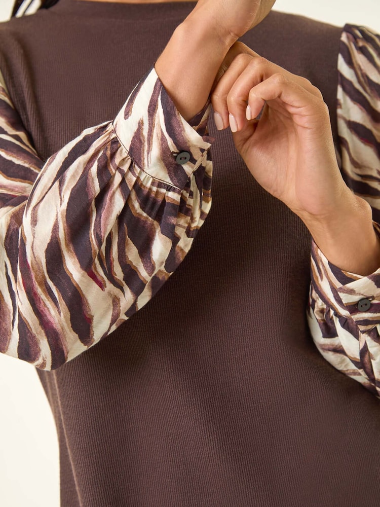 Roman Brown Petite Contrast Frill Stretch Dress - Image 5 of 5 Roman Brown Petite Contrast Frill Stretch Dress - Image 5 of 5