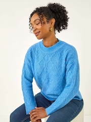 Roman Blue Petite Cable Knit Jumper - Image 1 of 5