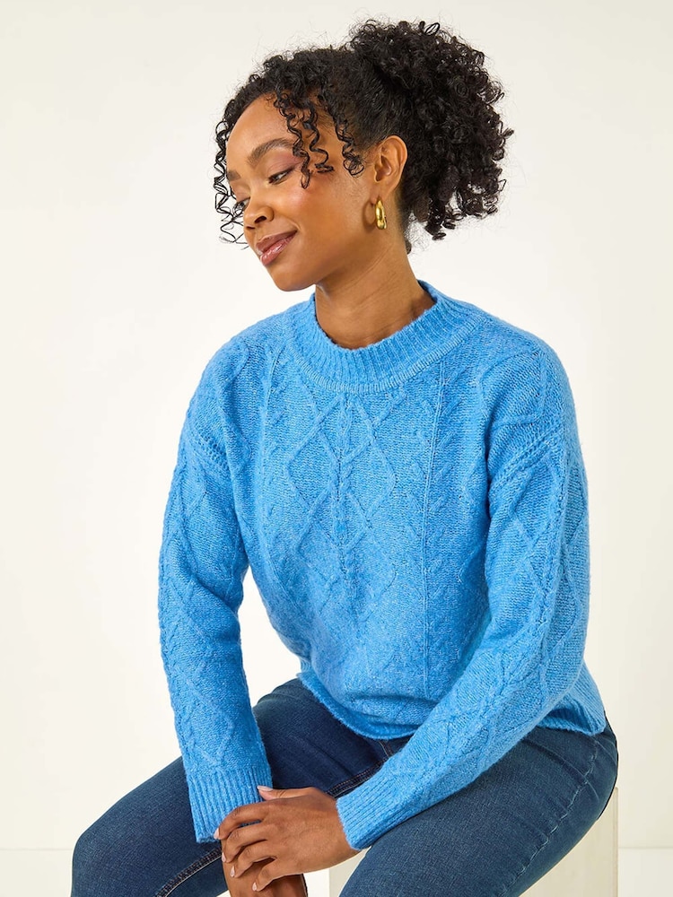 Roman Blue Petite Cable Knit Jumper - Image 1 of 5