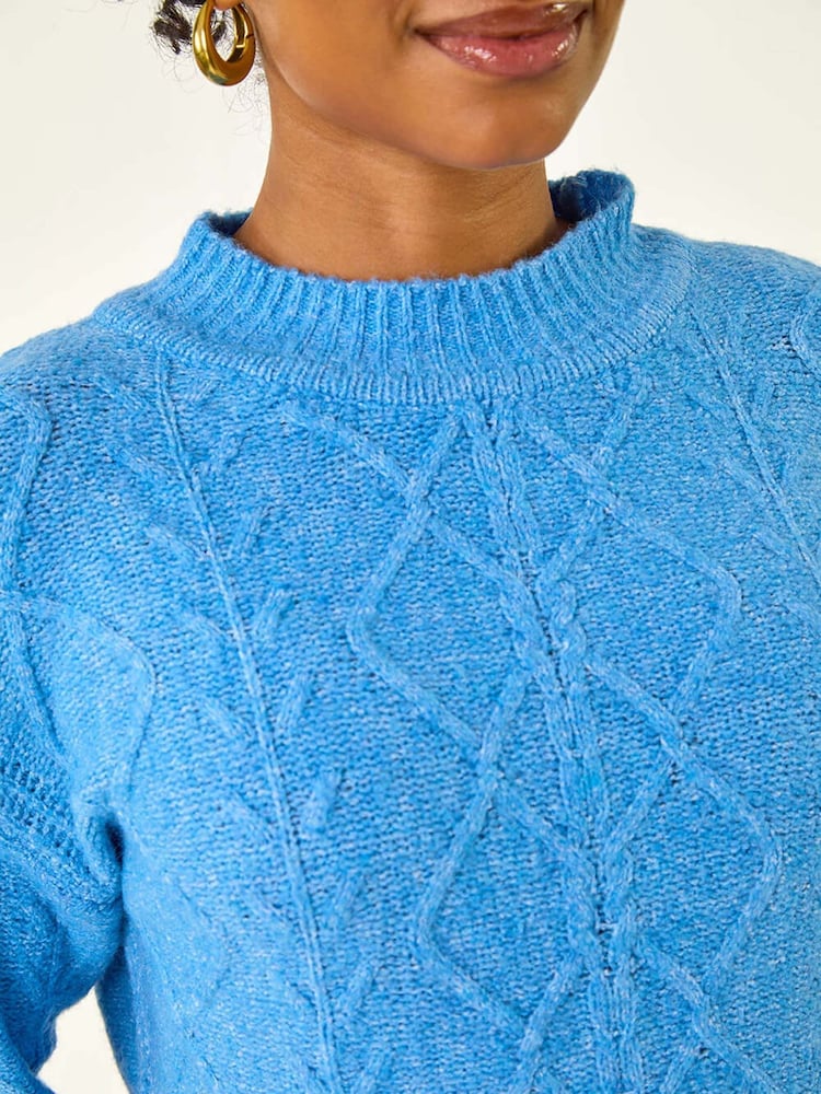 Roman Blue Petite Cable Knit Jumper - Image 5 of 5