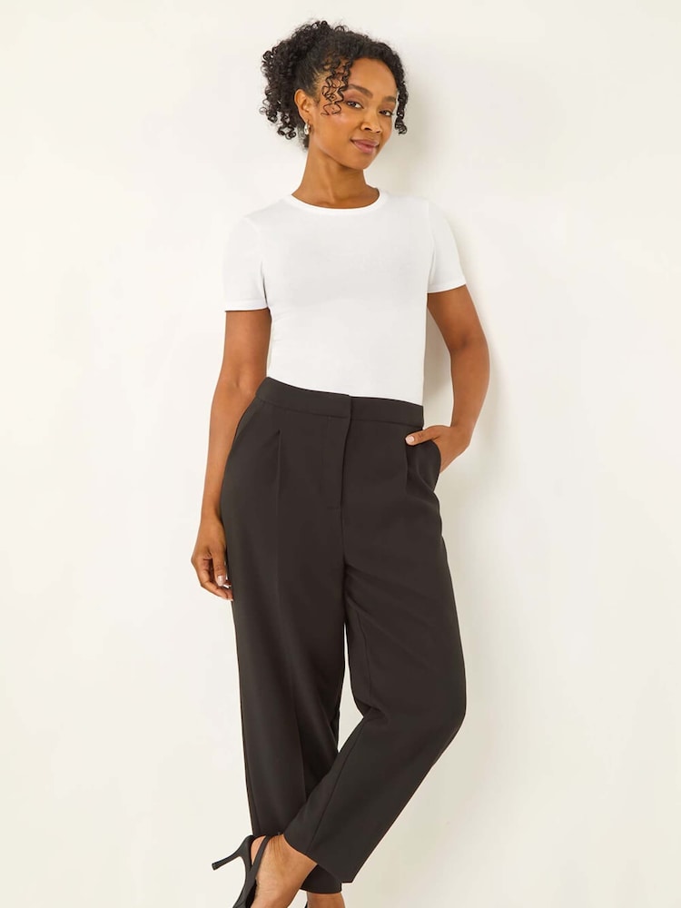 Roman Black Petite Ankle Grazer Smart Stretch Trousers - Image 1 of 5 Roman Black Petite Ankle Grazer Smart Stretch Trousers - Image 1 of 5