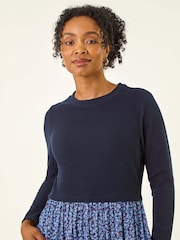 Roman Blue Petite Contrast Tiered Midi Dress - Image 4 of 5