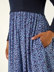 Roman Blue Petite Contrast Tiered Midi Dress - Image 5 of 5