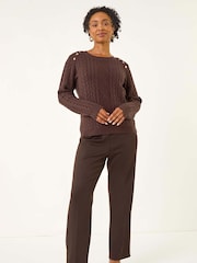 Roman Brown Petite Button Detail Knit Jumper - Image 2 of 5