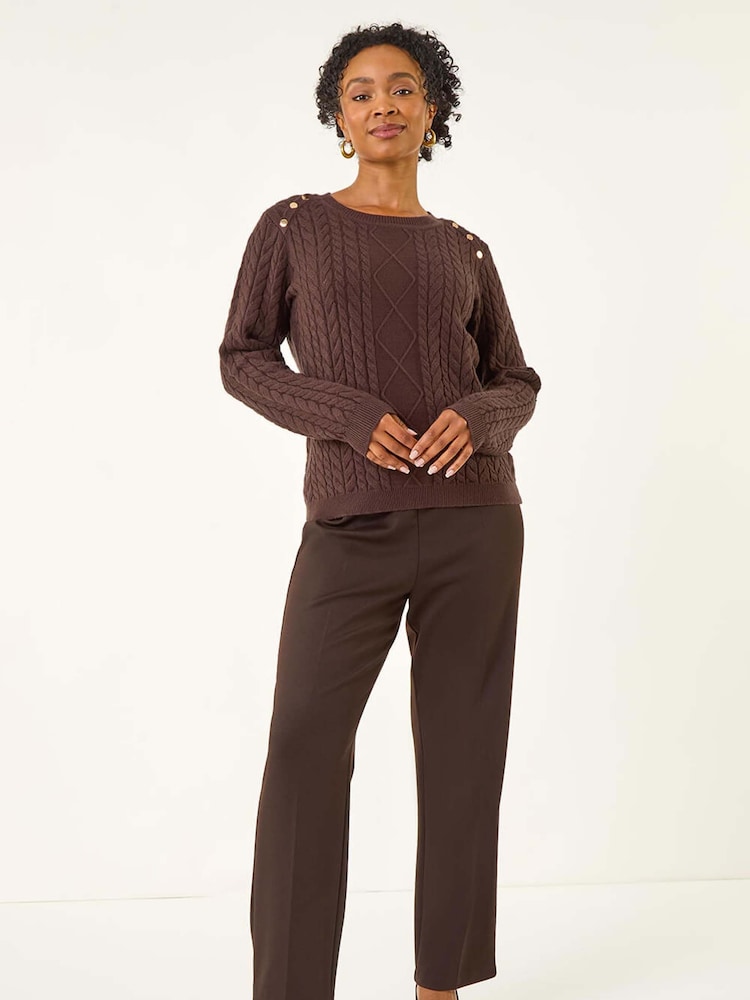 Roman Brown Petite Button Detail Knit Jumper - Image 2 of 5