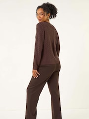 Roman Brown Petite Button Detail Knit Jumper - Image 3 of 5