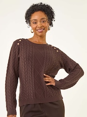 Roman Brown Petite Button Detail Knit Jumper - Image 4 of 5