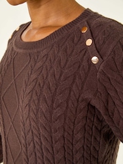 Roman Brown Petite Button Detail Knit Jumper - Image 5 of 5