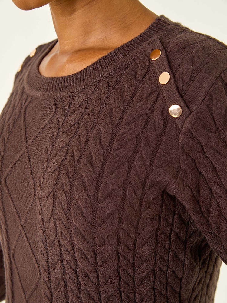 Roman Brown Petite Button Detail Knit Jumper - Image 5 of 5