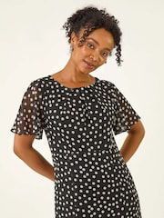 Roman Black Spot Print Godet Hem Midi Dress - Image 4 of 5