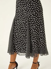 Roman Black Spot Print Godet Hem Midi Dress - Image 5 of 5