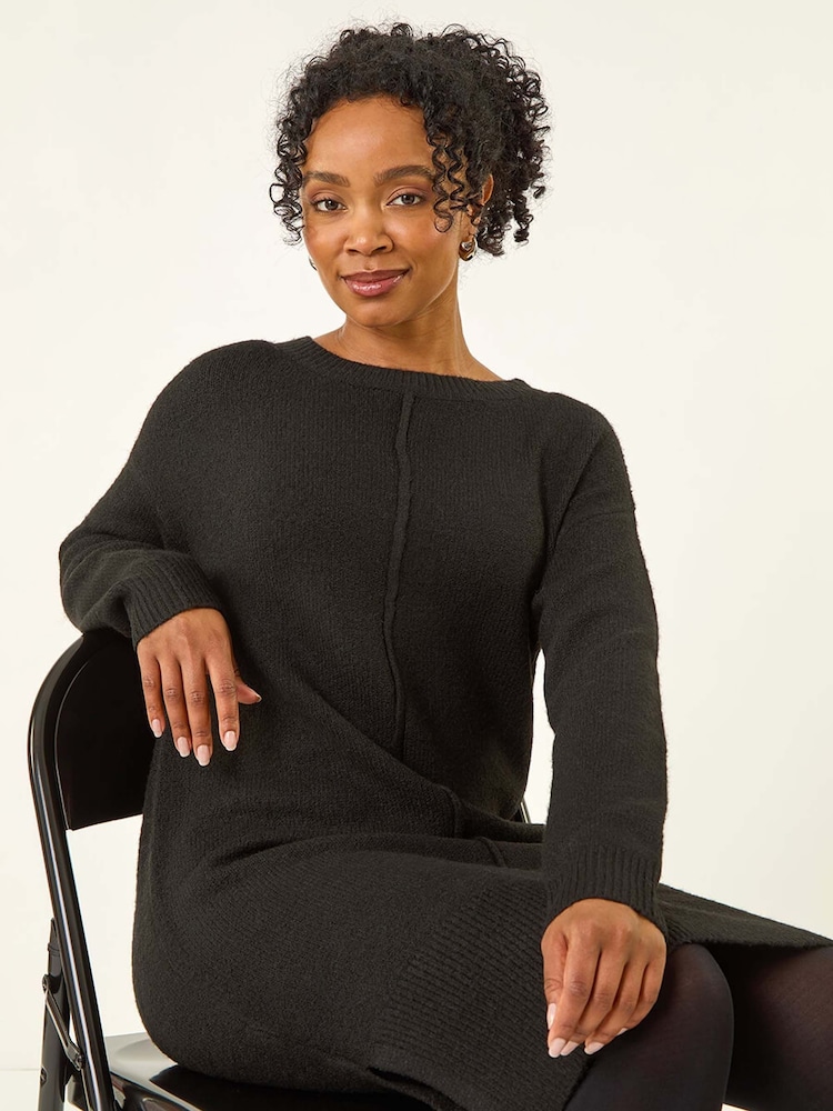 Roman Black Petite Knitted Pintuck Shift Dress - Image 1 of 5