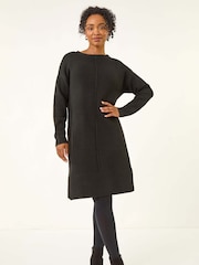 Roman Black Petite Knitted Pintuck Shift Dress - Image 2 of 5