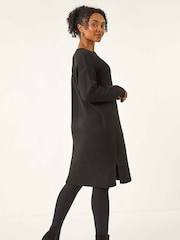 Roman Black Petite Knitted Pintuck Shift Dress - Image 3 of 5