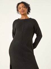 Roman Black Petite Knitted Pintuck Shift Dress - Image 4 of 5