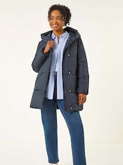 Roman Navy Petite Hooded Quilted Puffer Coat - Image 1 of 5