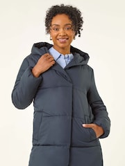 Roman Navy Petite Hooded Quilted Puffer Coat - Image 4 of 5