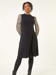Roman Black Petite Contrast Frill Stretch Dress - Image 1 of 5