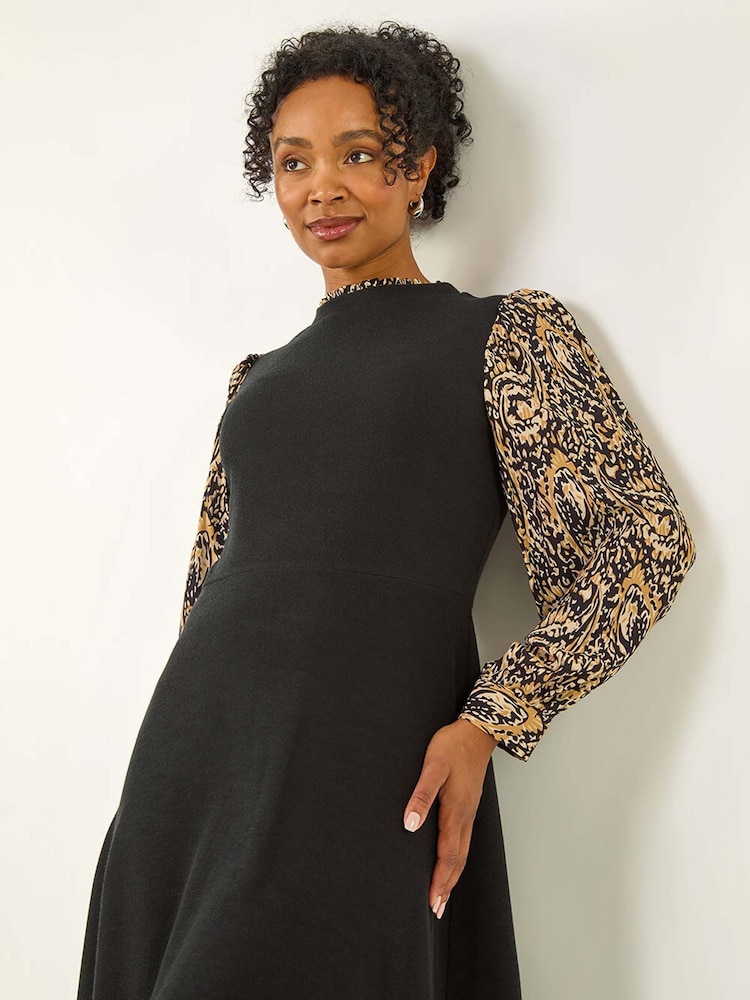 Roman Black Petite Contrast Frill Stretch Dress - Image 2 of 5