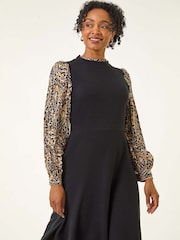 Roman Black Petite Contrast Frill Stretch Dress - Image 4 of 5
