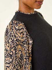 Roman Black Petite Contrast Frill Stretch Dress - Image 5 of 5