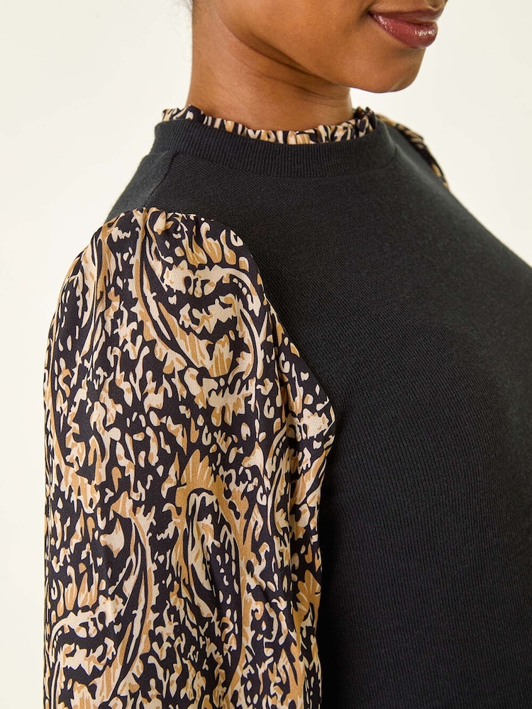 Roman Black Petite Contrast Frill Stretch Dress - Image 5 of 5 Roman Black Petite Contrast Frill Stretch Dress - Image 5 of 5