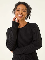Roman Black Petite Ribbed Knitted Dress - Image 4 of 5