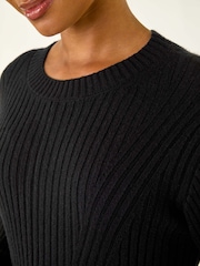 Roman Black Petite Ribbed Knitted Dress - Image 5 of 5