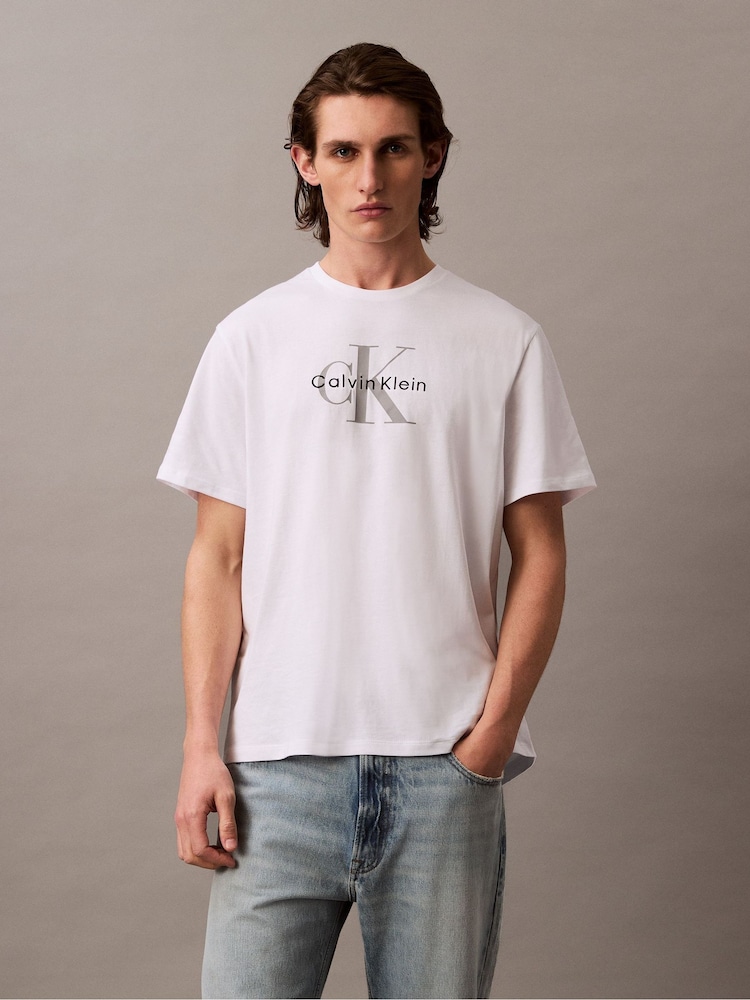 Calvin Klein White Monogram Logo T-Shirt - Image 1 of 4 Calvin Klein White Monogram Logo T-Shirt - Image 1 of 4