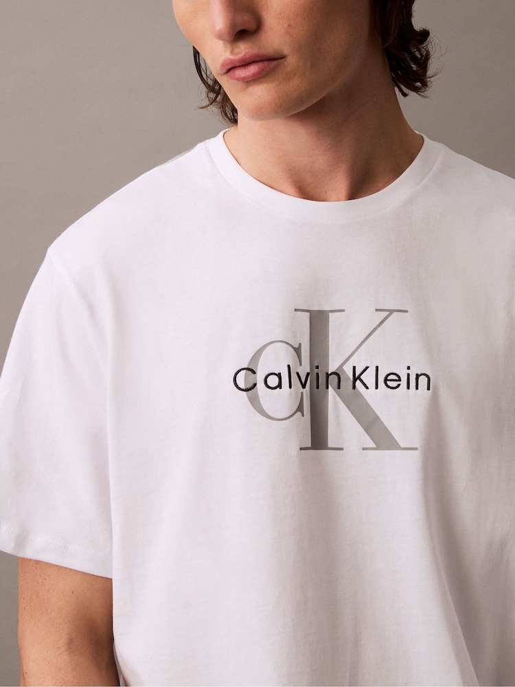 Buy Calvin Klein White Monogram Logo T-Shirt from Next USA display picture 2