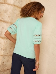 Love & Roses Mint Green Heart Lace Insert V-Neck Jersey T-Shirt - Image 4 of 4