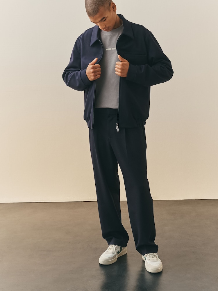 Nothing Ordinary Navy Twill Textured Pleat Front Trousers - Image 2 of 5