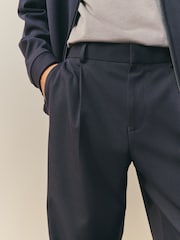 Nothing Ordinary Navy Twill Textured Pleat Front Trousers - Image 4 of 5