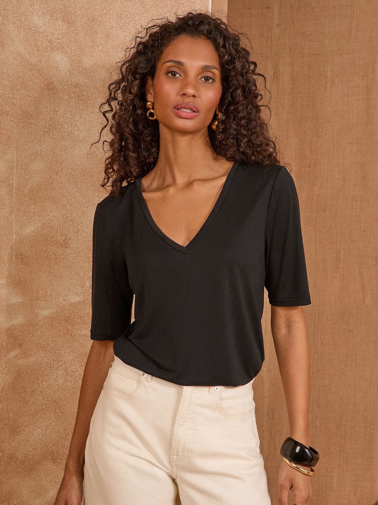 Love & Roses Black V-Neck Premium Jersey T-Shirt - Image 1 of 4