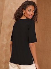 Love & Roses Black V-Neck Premium Jersey T-Shirt - Image 4 of 4