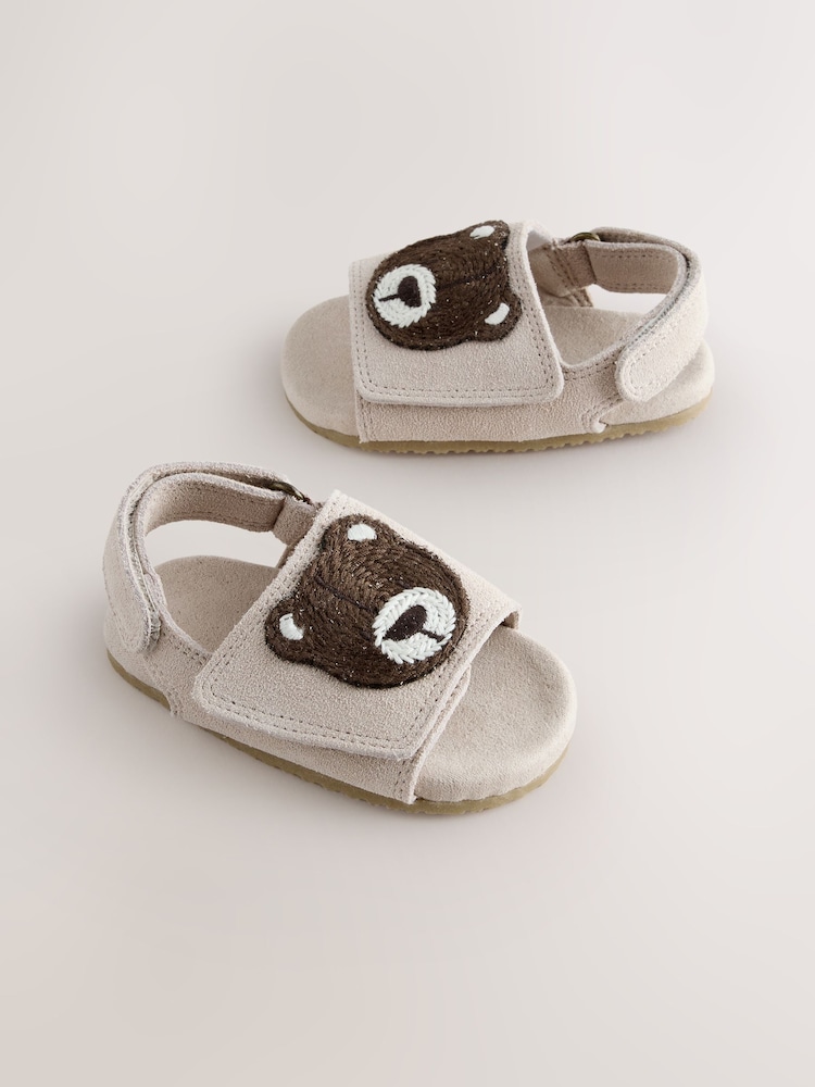 Бежевый с медведем - Сандалии на липучках для малышей (0-2мес.) - Изображение 1 5