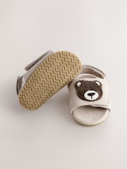 Бежевый с медведем - Сандалии на липучках для малышей (0-2мес.) - Изображение 3 5