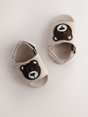 Бежевый с медведем - Сандалии на липучках для малышей (0-2мес.) - Изображение 4 5