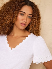 Love & Roses Ivory Scallop V-Neck T-Shirt - Image 2 of 4