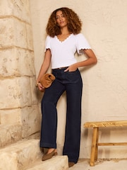 Love & Roses Ivory Scallop V-Neck T-Shirt - Image 3 of 4