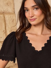 Love & Roses Black Scallop V-Neck T-Shirt - Image 2 of 4