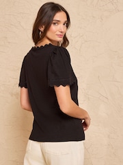 Love & Roses Black Scallop V-Neck T-Shirt - Image 4 of 4