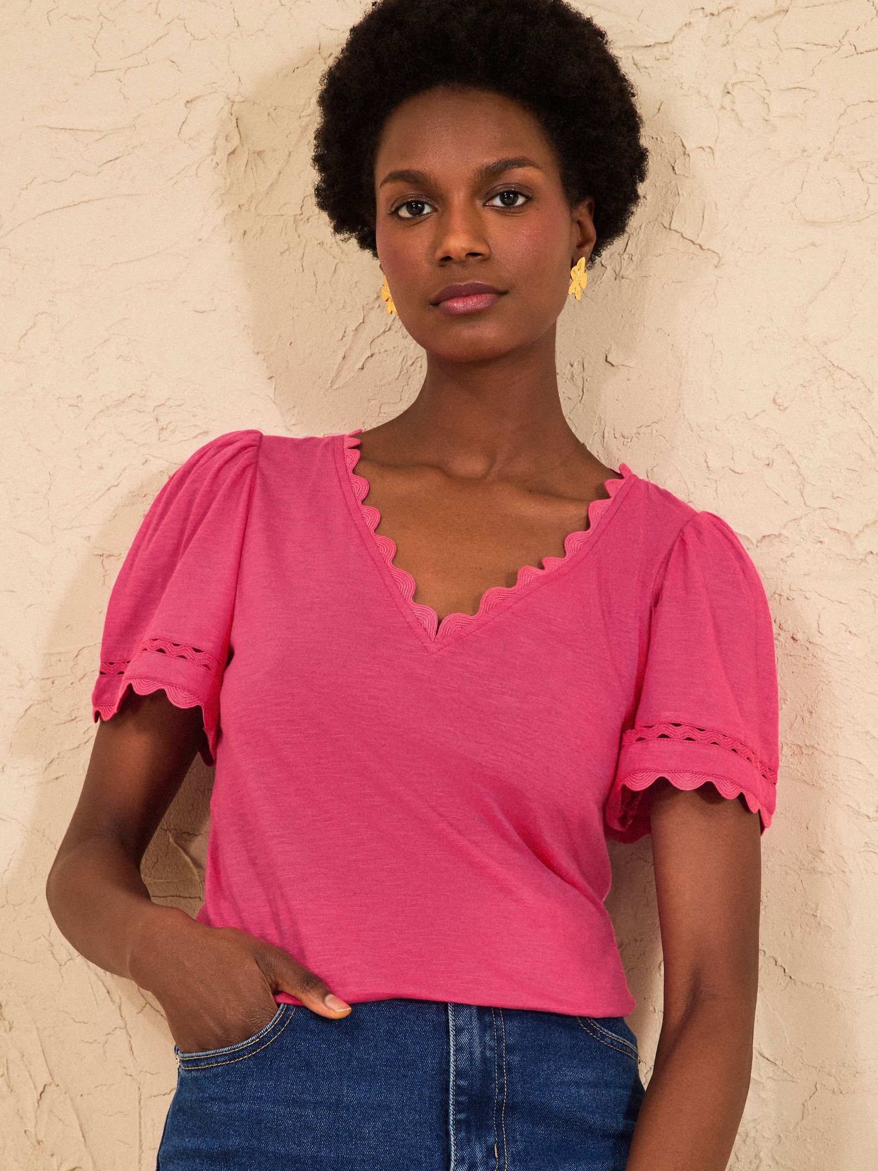 Buy Love & Roses Bright Pink Scallop V-Neck T-Shirt from Next Canada