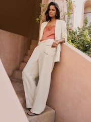 বেইজ - Friends Like These Wide Leg Trousers with Linen - 4এর মধ্যে 3 ছবি