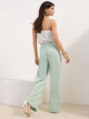 Friends Like These Pistachio Green Super Wide Leg Trousers with Linen - Image 4 of 4