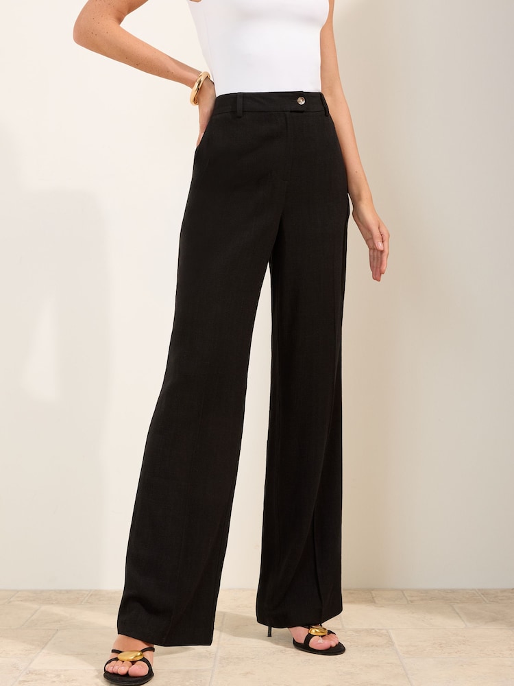 Friends Like These Black Wide Leg Trousers with Linen - Image 2 of 4