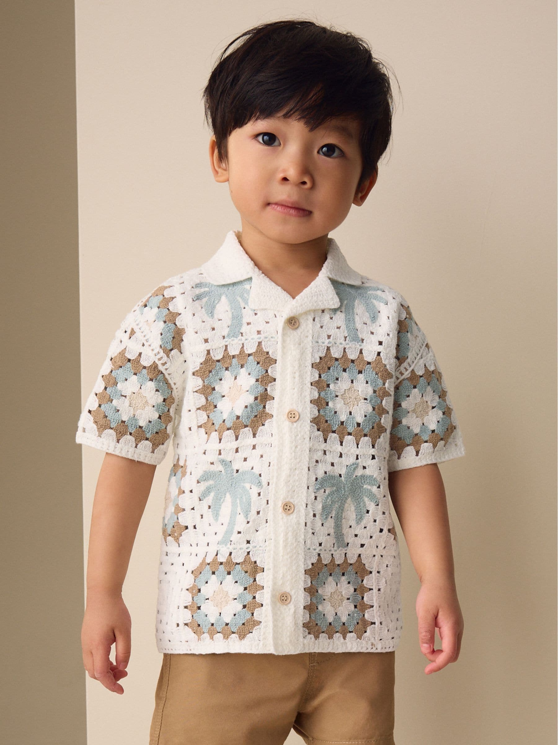 Buy White Palms Crochet Knitted Short Sleeve Shirt (12mths-10yrs