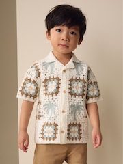 White Palms Crochet Knitted Short Sleeve Shirt (12mths-10yrs) - Image 1 of 4