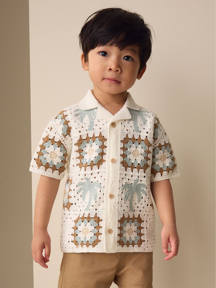 White Palms Crochet Knitted Short Sleeve Shirt (12mths-10yrs) - Image 1 of 4