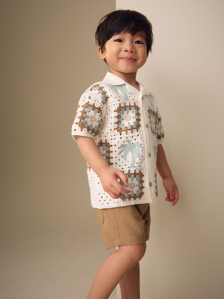 White Palms Crochet Knitted Short Sleeve Shirt (12mths-10yrs) - Image 2 of 4